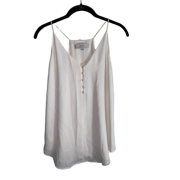 LOFT Off White Sleeveless V-Neck Spaghetti Strap Button Detail Flowy Top Sz XS - Picture 1 of 7